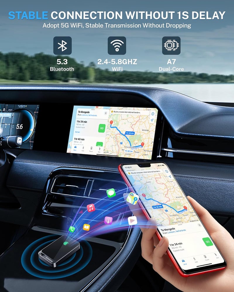 Jemluse Wireless CarPlay Adapter for Apple iPhone - Multi-User Seamless Connection for Convert Wired to Wireless Car Play Adapter - No Latency from iOS 10+ to Screen w/USB C (Gray) - Image 3